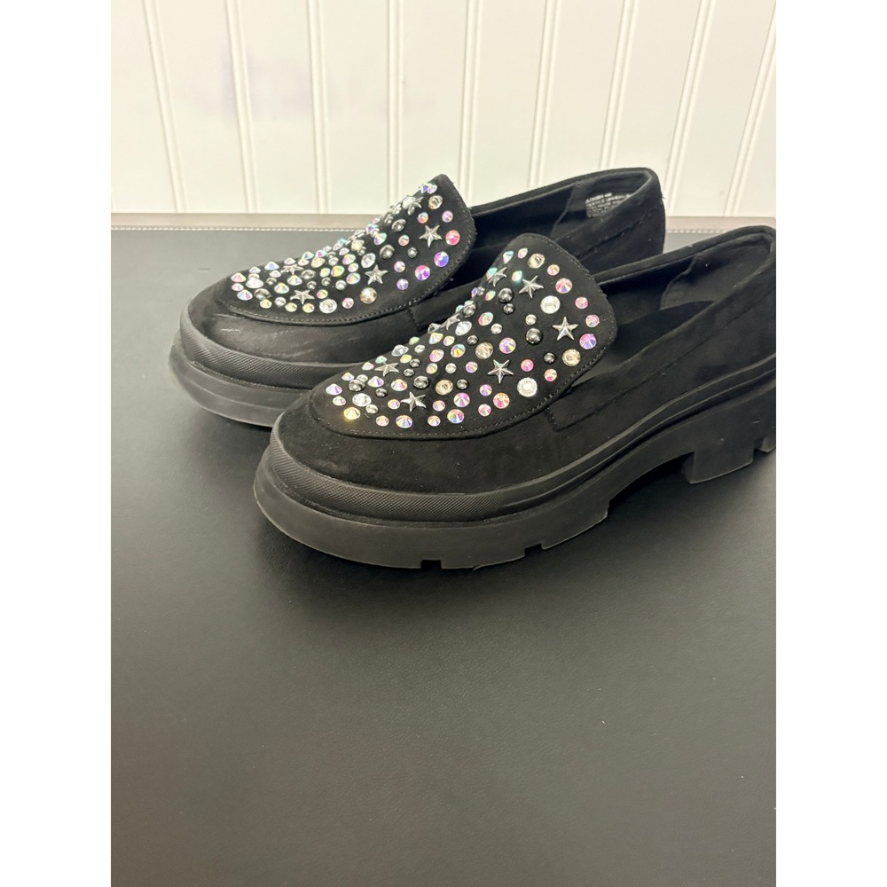 Steve Madden JLOOSY Black Rhinestone Star Studded Platform Lug Sole Loafers 4M - Picture 3 of 12